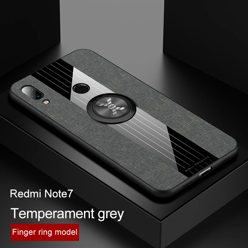 For Xiaomi Redmi Note 7 Case Luxury Hard Cloth With Ring Stand Magnet Slim protect Back cover for xiaomi redmi note 7 pro redmi7 - Цвет: grey case and ring