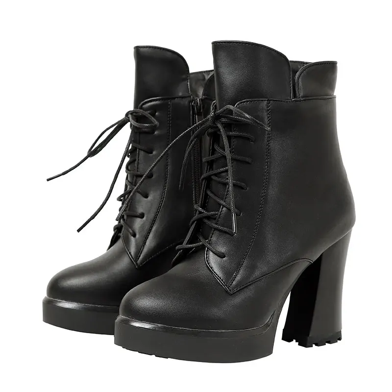 Новинка Зимние Повседневные ботильоны на шнуровке Цвет черный красный женская
