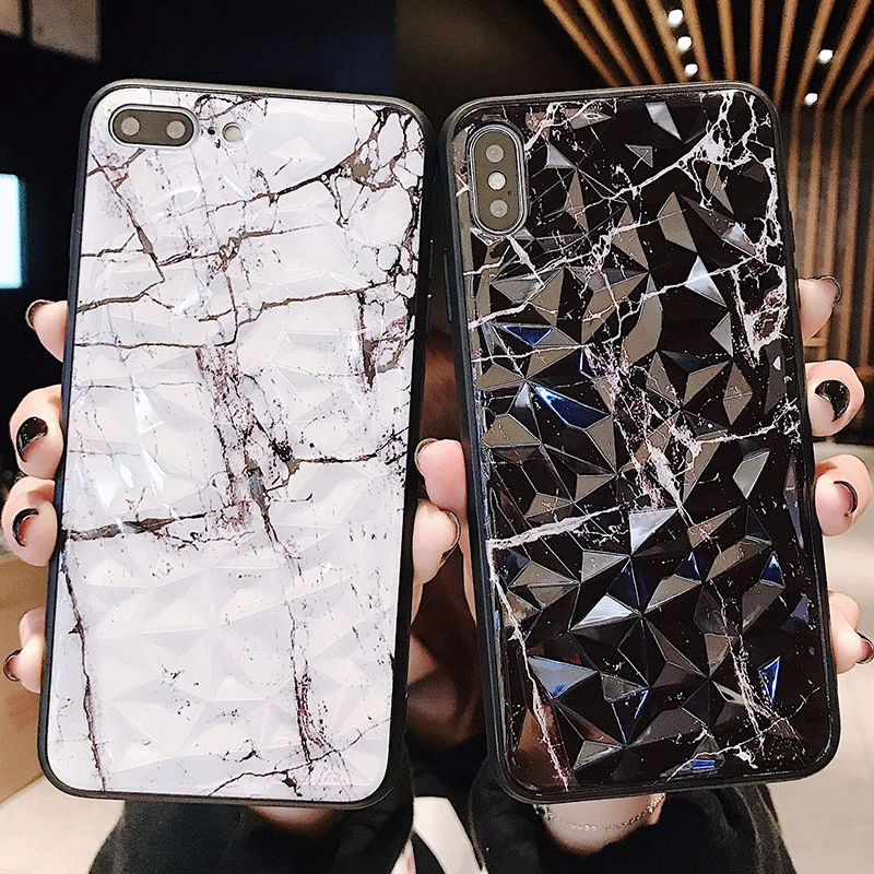 Мраморный простой чехол для телефона iPhone 6 6s 7 8 Plus X Xs XR Max твердый 3D Алмазный Узор