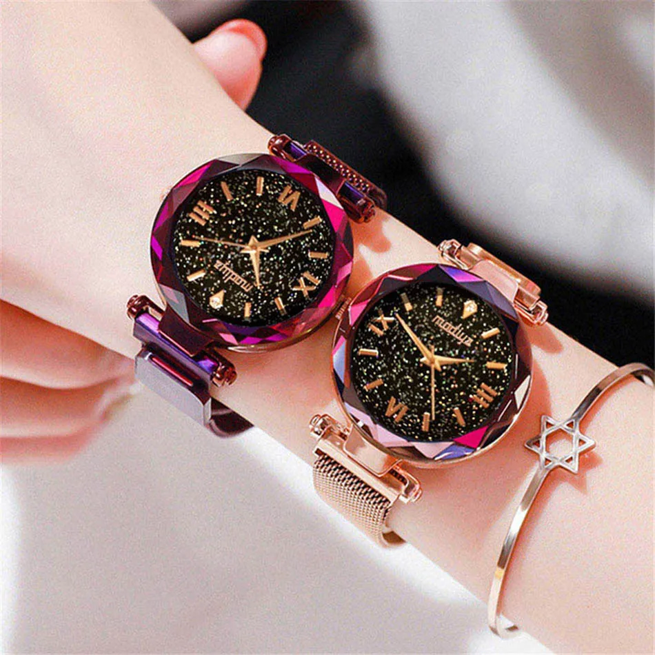 Роскошные женские звездное небо часы новые женские Розовое золото магнитные часы кварцевые часы модные женские наручные часы