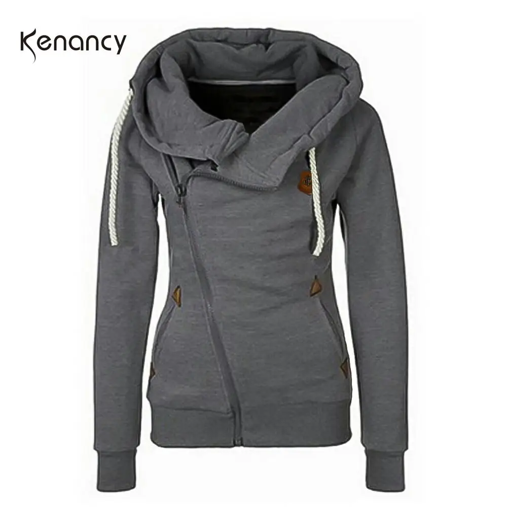 Повседневные женские толстовки Kenancy однотонные больших размеров на молнии с