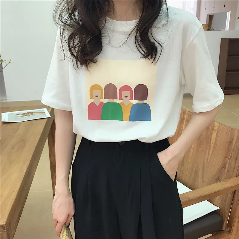 

Women Loose Casual Short Sleeve cute Tshirts Female Cartoon Print Summer Tops tees Harajuku T-Shirt oversized casual Tshirt