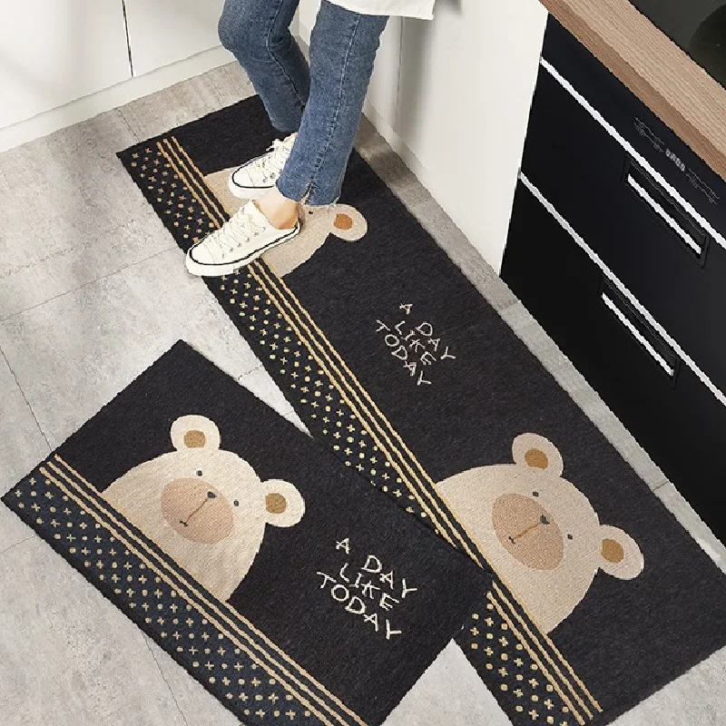

Cute Cartoon Kitchen Mat Skid Proof Oil Proof Household Dirt Absorbent Foot Mat Simple Strip Into The Door Carpet Covered