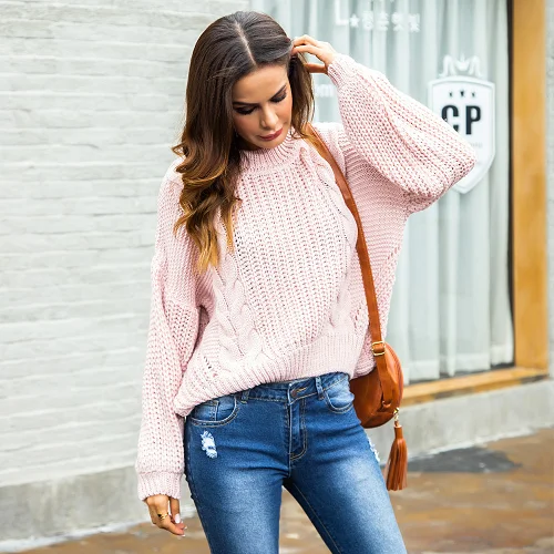Women's winter sweaterAmazon new solid color twist round neck pullover sweater lazy wind loose long-sleeved sweater women