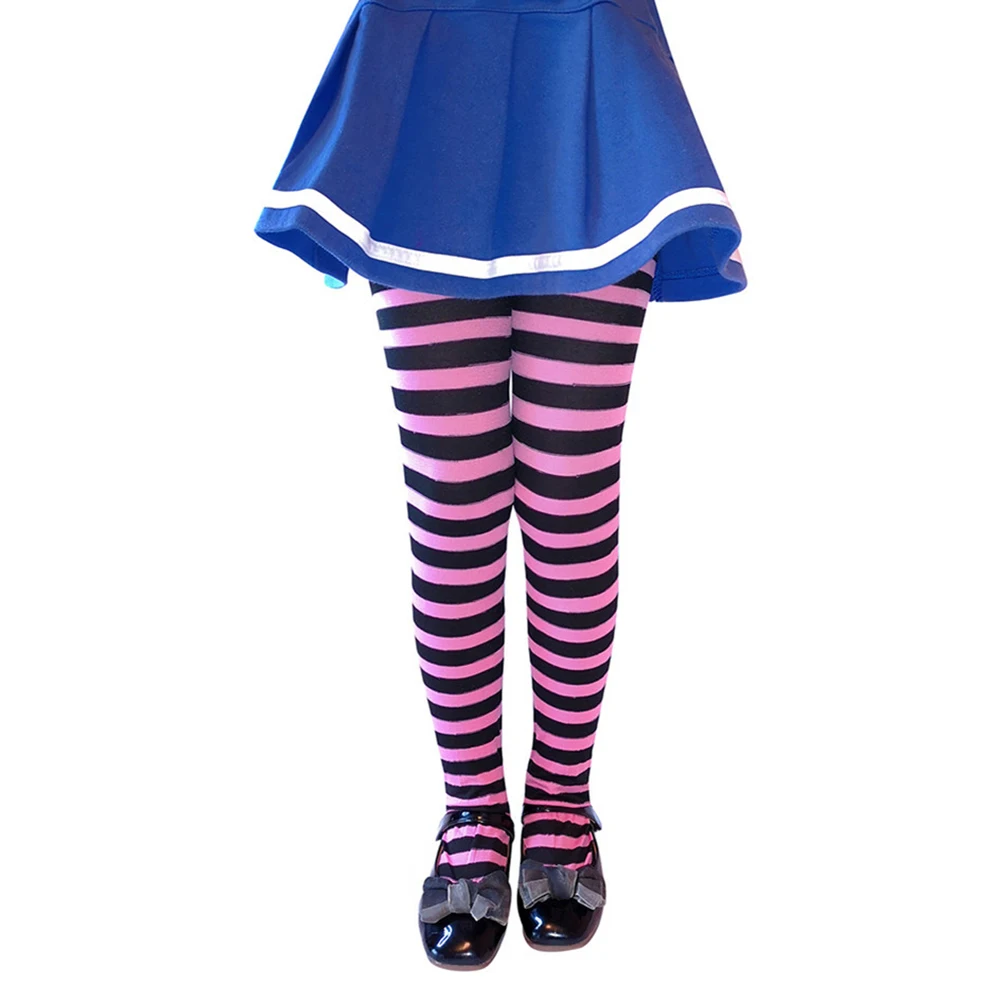 Разноцветные колготки в полоску для маленьких девочек на Хэллоуин; Стрейчевые брюки; обтягивающие брюки; детские танцевальные колготки; D40 - Цвет: Pink Black