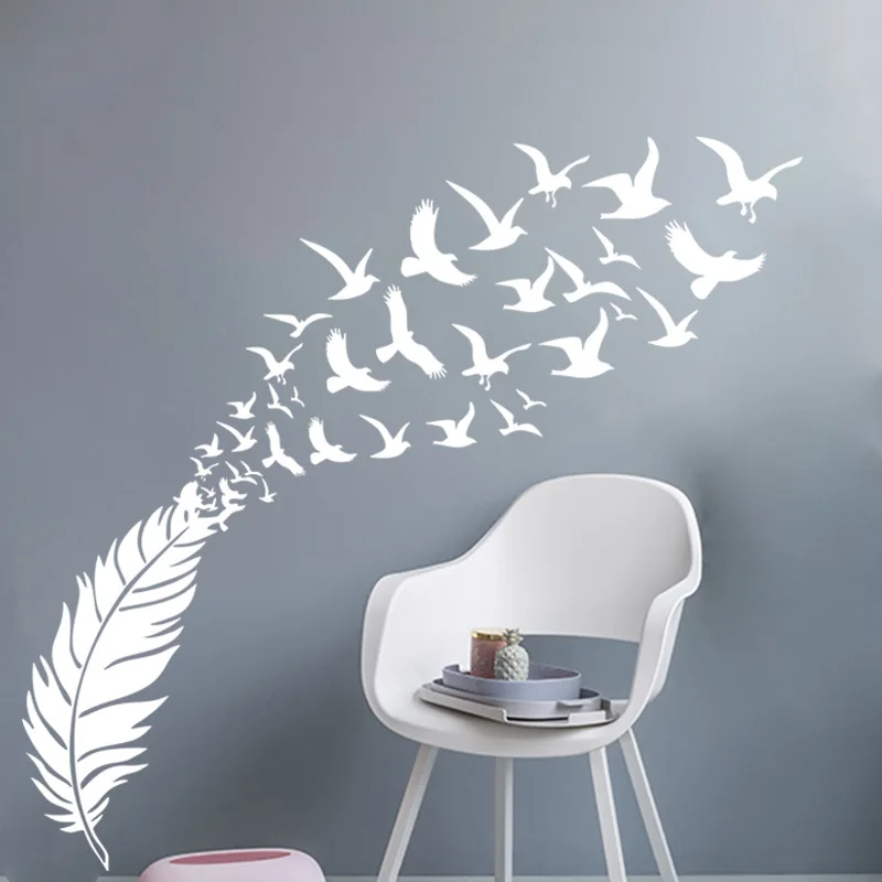 Delicate-Feather-Bird-Decorative-Vinyl-Wall-Stickers-Bedroom-Decor-Decals-Sticker-For-Kids-Room-Decoration-Wallstickers
