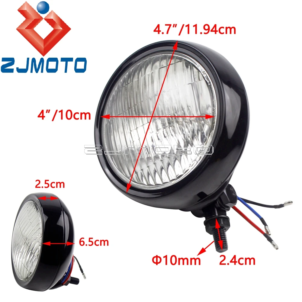 Винтажная алюминиевая фара 4," для мотоцикла Harley Yamaha Suzuki Кафе Racer Cruiser на заказ Янтарная линза болт на налобный фонарь