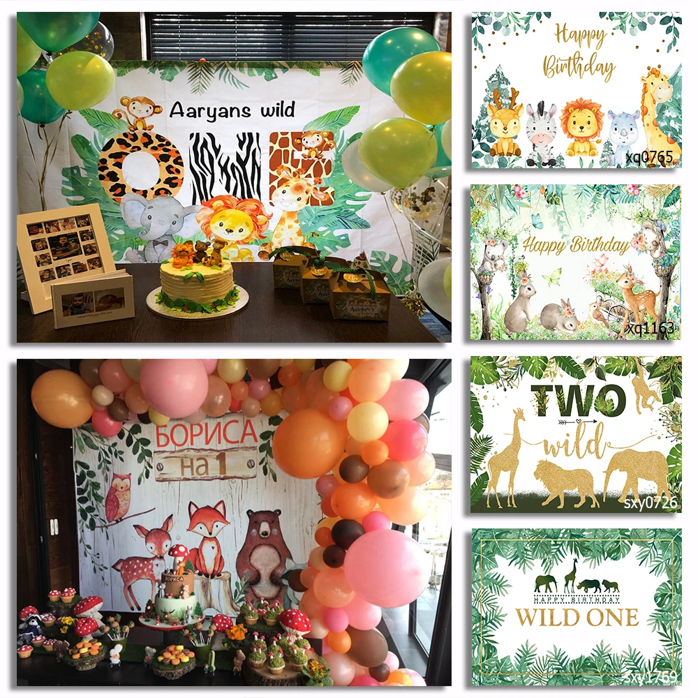 

Jungle Safari 1st Birthday Party Backdrop Wild One Newborn Baby Shower Background Photography Photo Studio Photozone Decor Props