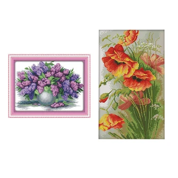 

2 set DIY Handmade Needlework Counted Cross Stitch Set Embroidery Kit Home Decoration - 14CT py Flowers Pattern 33 x 50cm & 1