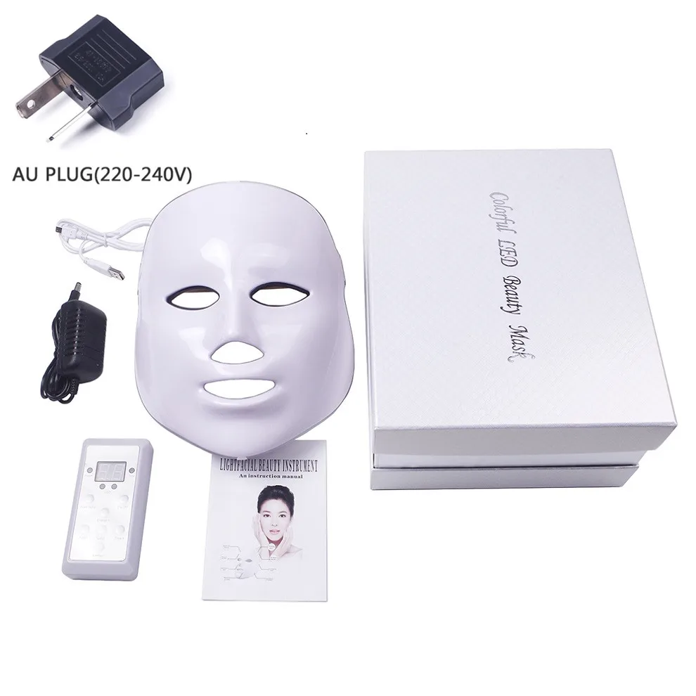 AU plug with box Beauty Photon светодиодный маска для лица терапия 7 цветов светильник уход за кожей омоложение морщин удаление акне уход за лицом Красота спа - Цвет: AU plug with box
