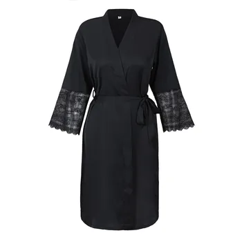 

Short Kimono Gown Bride Bridesmaid Wedding Robe Sexy Nightwear Half Sleeve Casual Women Lace Home Wear Novelty Bathrobe