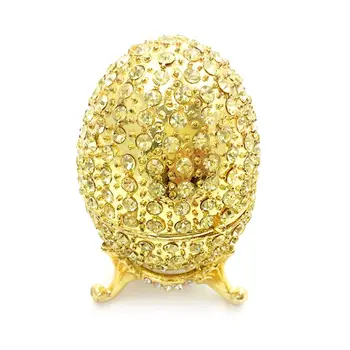 

Golden Faberge-Egg Hand Painted Jewelry Trinket Box Gift for Easter Home Decor Q0KE