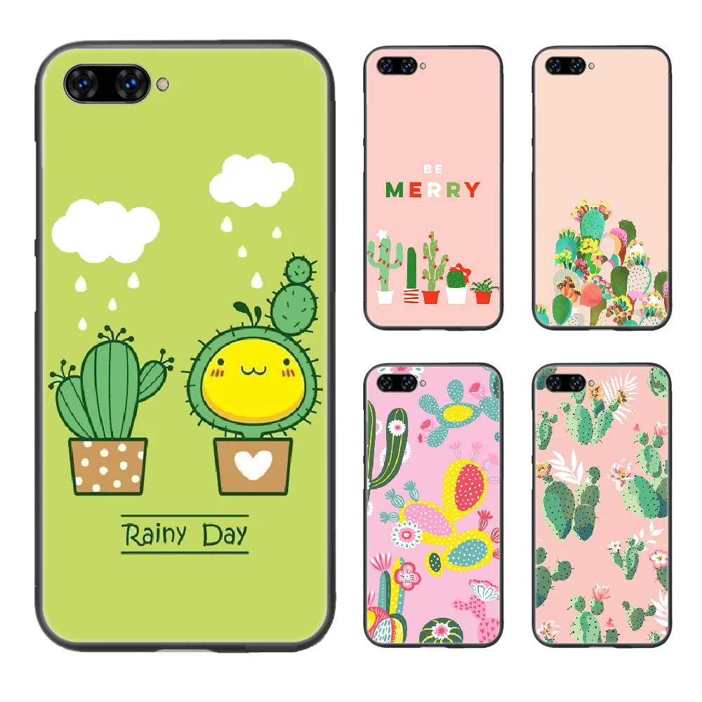 cartoon Cactus green Phone Case Cover Hull For HUAWEI honor 8 8c 8a 8x 9 9a 9x V10 MATE 10 20 I lite pro black cell cover luxury | Мобильные