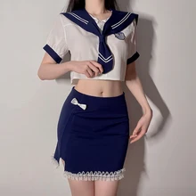 Sexy Mousse Female Sexy Embroidery Bowknot Nightdress Suit Japanese Pure Sweet Tie Student Uniform Cosplay Bed Uniform Set 2022