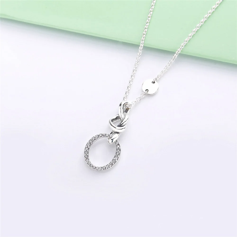 New 925 Sterling Silver Necklace Love Knotted Heart Woman Clavicle Chain Fit Bead Charm DIY Jewelry Gift