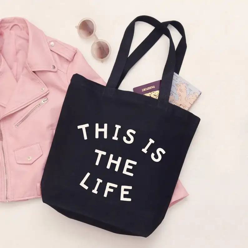 Это картина жизнь сумка смешной BlackBeigeWhite цвет Холщовая Сумка модная сумка-шоппер на молнии сумки карманные мешки с алфавитым принтом