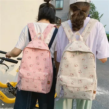 

2019 new version of the grid wild canvas backpack printing middle school bag female fashion casual breathable travel backpack