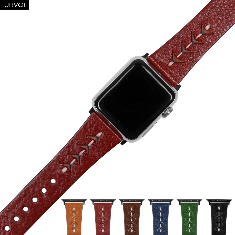 Ремешок URVOI для Apple Watch Series 7 6 SE 5 4 3 2 1 натуральная кожа ремешок iWatch 41 45 мм Черная
