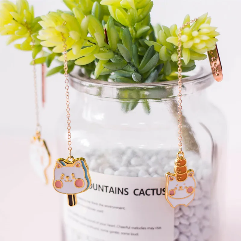 4 шт./компл. Kawaii Мороженое кошка металлическая Закладка мультяшный котенок Подвеска "Книга" держатель подарок канцелярские принадлежности