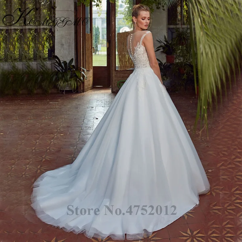 Vestidos De Novia Новое поступление Свадебное бальное платье со шлейфом и кружевной аппликацией Элегантное свадебное платье без рукавов