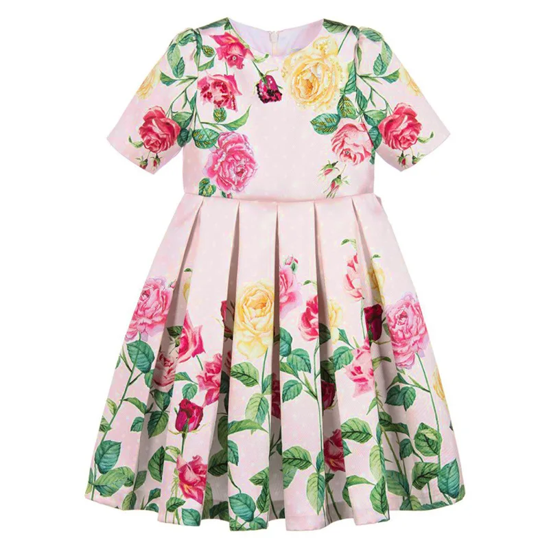 

Spring and Autumn New Girls Wedding Dresses Positioning Flowers Pleated Birthday Party Christmas Thanksgiving Clothes