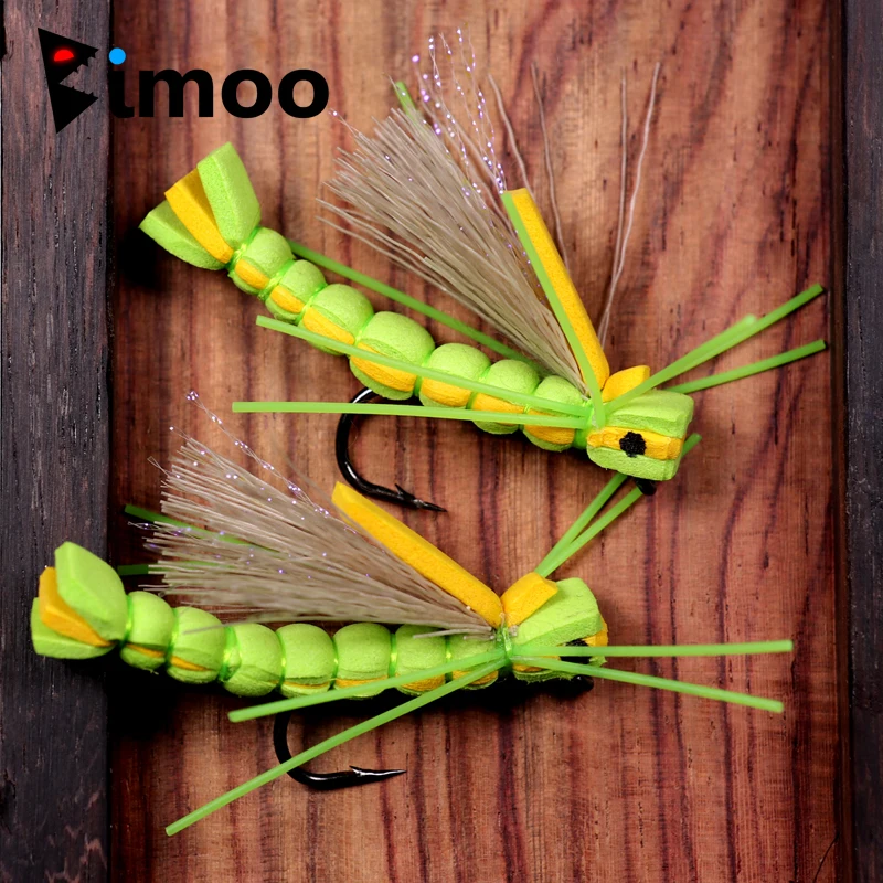 

Bimoo 4PCS Trout Fly Foam Body Grasshopper #4 Dry Fly Fishing Flies Floating Foam Lures Hopper Fly