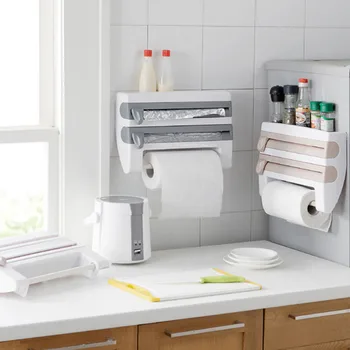 

Multifunctional Kitchen Storage Rack Film Sauce Bottle Storage Rack Paper Dispenser Preservative Film Rack Kitchen Organizer