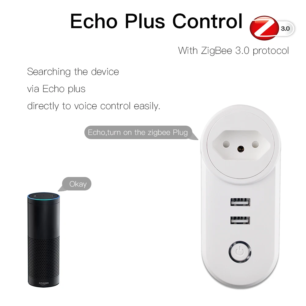 BR ZigBee3.0 двойной USB беспроводной разъем SmartThings App пульт дистанционного управления Echo Plus Голосовое управление работает с Alexa Google Home