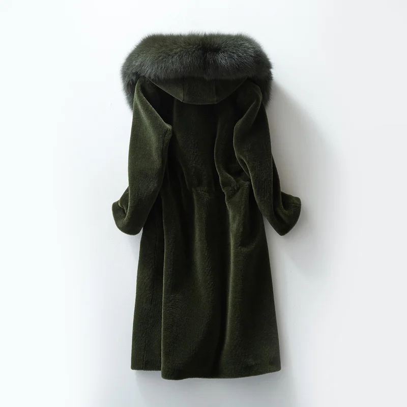 

100% Real Wool Coat Womens Geniuine Sheep Coat Winter Fox Fur Collar Warm Outwear chaquetas BF32149 2020 MF259