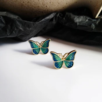 

Korean Elegant Cute Butterfly Stud Earrings For Women Fashion Simple Delicate Dripping Oil Butterfly Alloy Studs Earrings