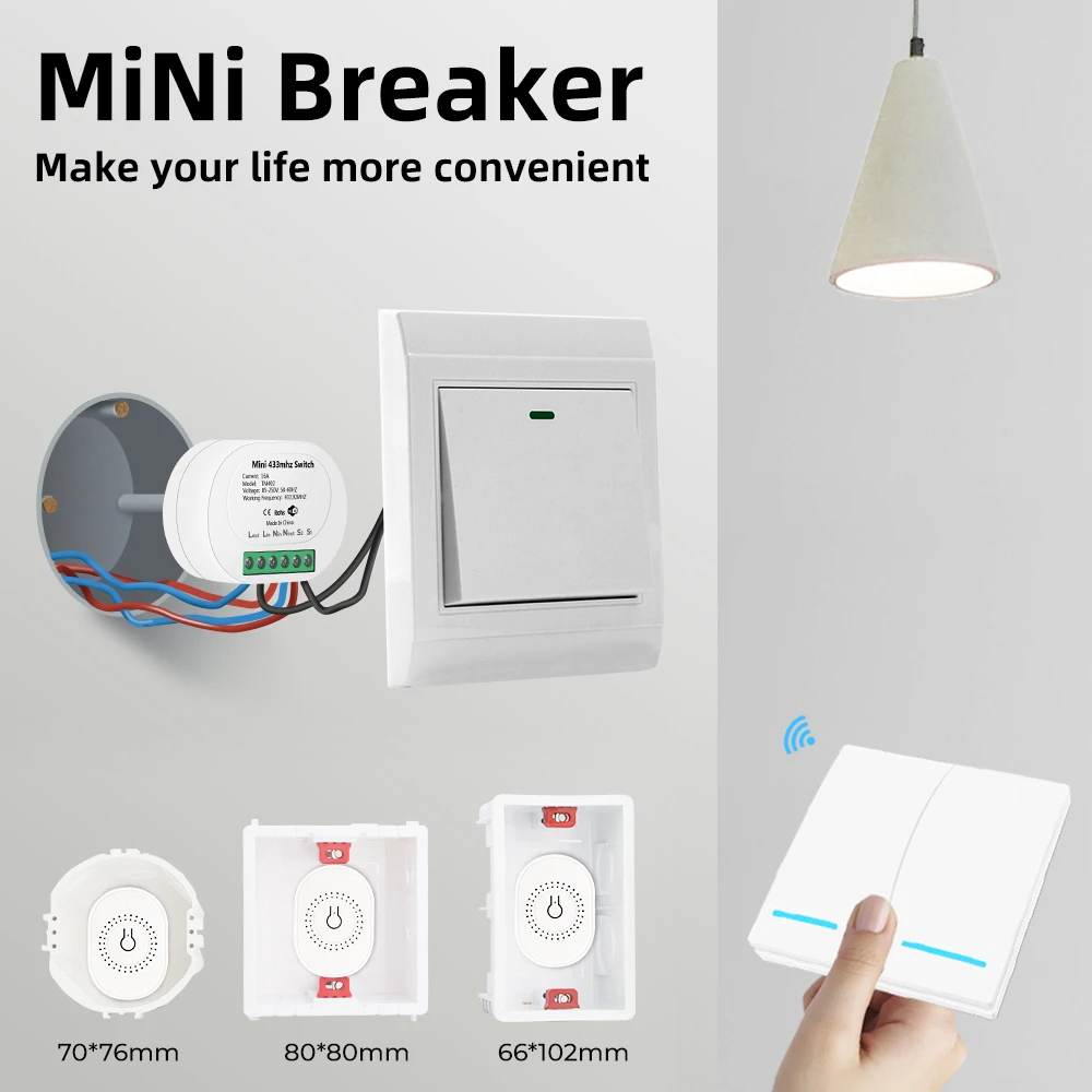 SMATRUL – Mini interrupteur intelligent sans fil 16A 433mhz, Module RF 220v,  prise en charge électrique, contrôle de synchronisation bidirectionnel,  lampe de maison On Off