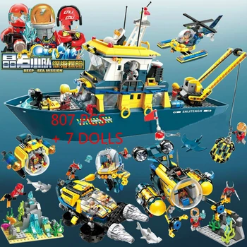 

Deep Sea Adventure Shark Devil Fish Mining Delta Command Ship Boat Building Blocks Sets Kids Toys Compatible Lepining City T125