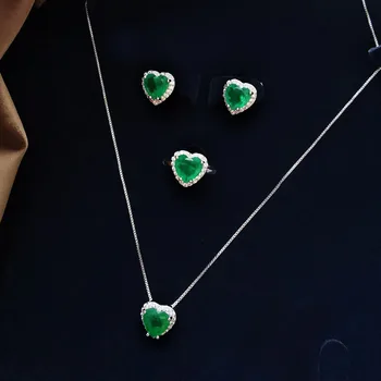 

Funmode Trendy Green Heart Shape CZ Pendant Necklace Jewelry Sets For Women Gifts Pendientes boucle d'oreille Wholesale FS49