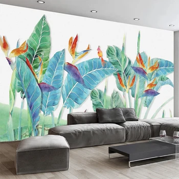 

Photo Wallpaper Nordic Style Abstract Hand Painted Banana Leaf Flower Mural Living Room Restaurant Art Decor Papel De Parede 3 D