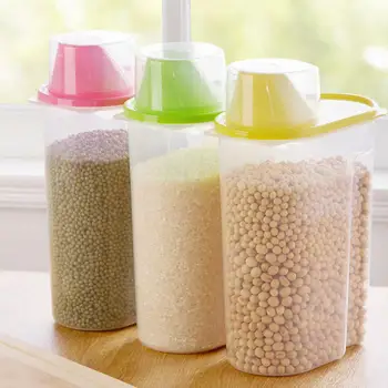 

Food Storage Box Plastic Clear Dry Food Container with Pour Lids 1.9/2.5L Kitchen Cereal Rice Beans Storage Bottles Jars