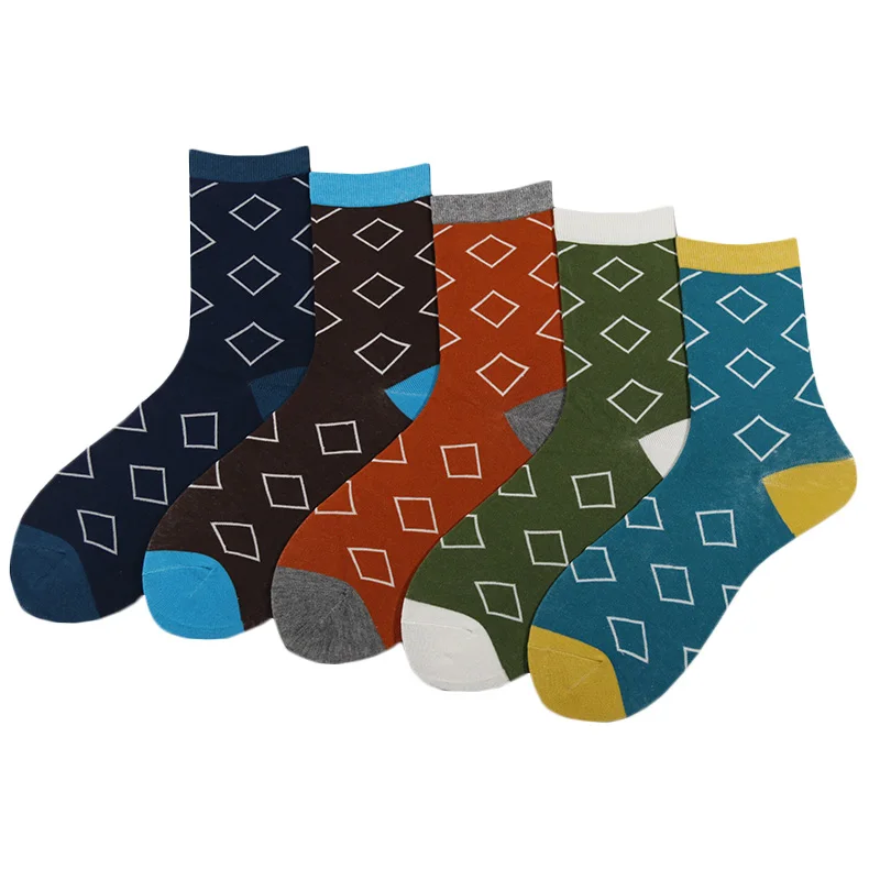 

Men and Women Cotton Socks Geometric Pattern Harajuku Vintage Colorful Fashion Design High Quality Mid