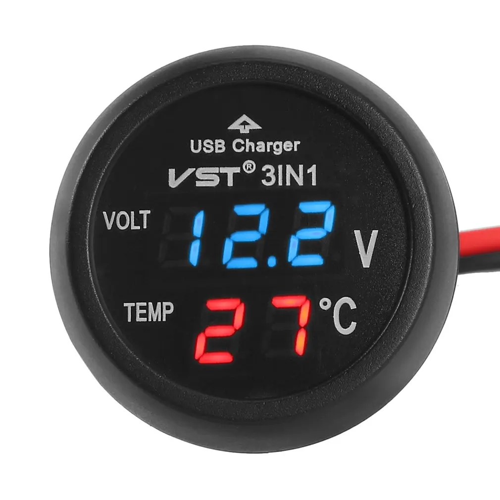 12V/24V dijital metre monitör 3 in 1 LED USB araba şarjı voltmetre  termometre araba pil monitör LCD dijital çift ekran - AliExpress