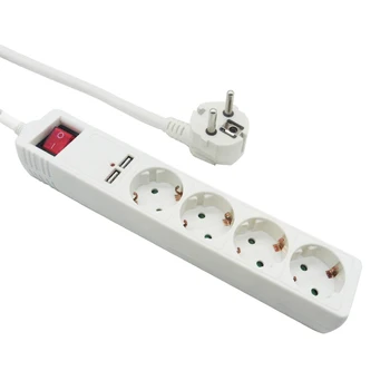 

USB Power Strip Socket 4 European Germany Plug Socket 2USB Ports 5V 2.1A with Power ON/OFF Extension Cable 1.5M EU Plug