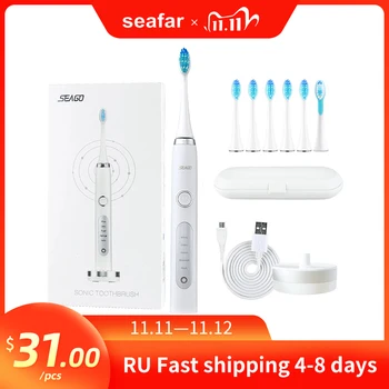 

Seago Electric Toothbrush SG-986 Upgraded Adult 5 Mode Timer Sonic tooth brush Rechargeable Waterproof Replacement Heads Gift