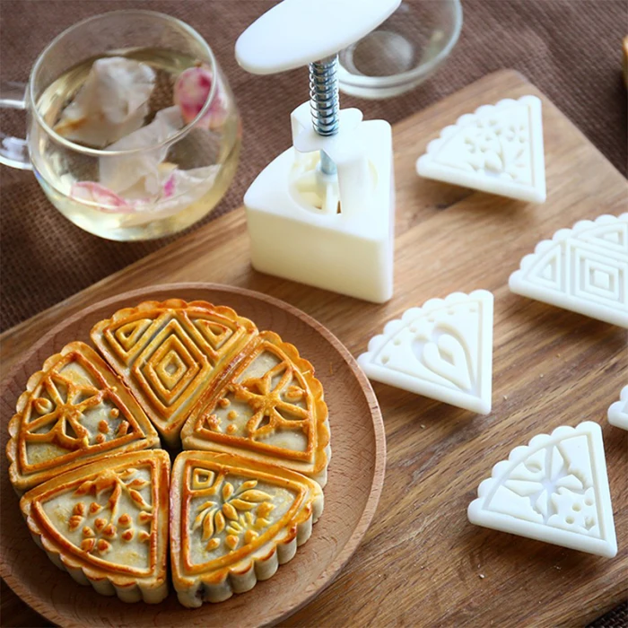 Mooncake прессформы с 5 штампами цветок треугольной формы украшения инструменты для выпечки DIY печенье JS23