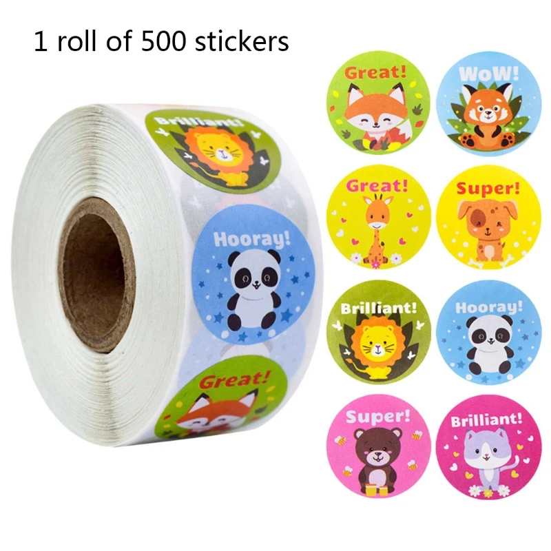 

500Pcs/Roll Reward Stickers Cute Animal Students Teacher Encouragement Stickker