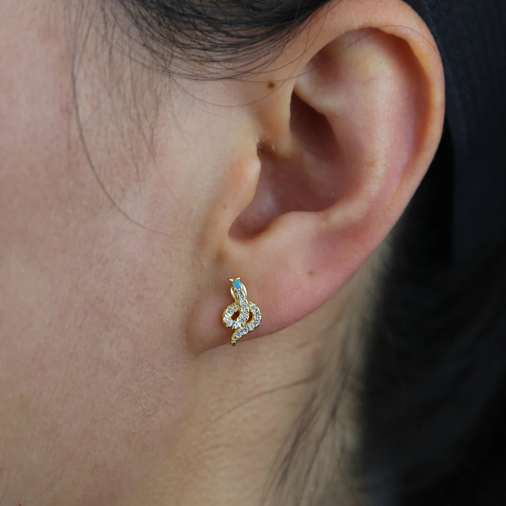 925 Silver Trendy Blues Eyes Cubic Zirconia Snake Earrings Women Gold Color Animal Delicate Jewelry Egyptian Monaco Girls Gift | Украшения