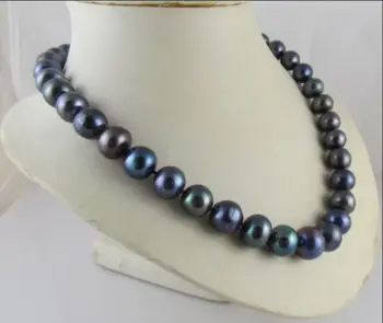 

14KGP VERY PRETTY TAHITIAN NATURAL 9-10MM BLACK PEARL NECKLACE 18"