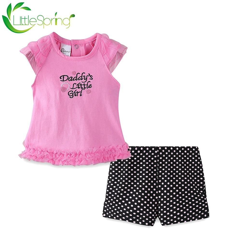 Комплект для маленьких девочек LittleSpring кружевные летние костюмы в горошек с