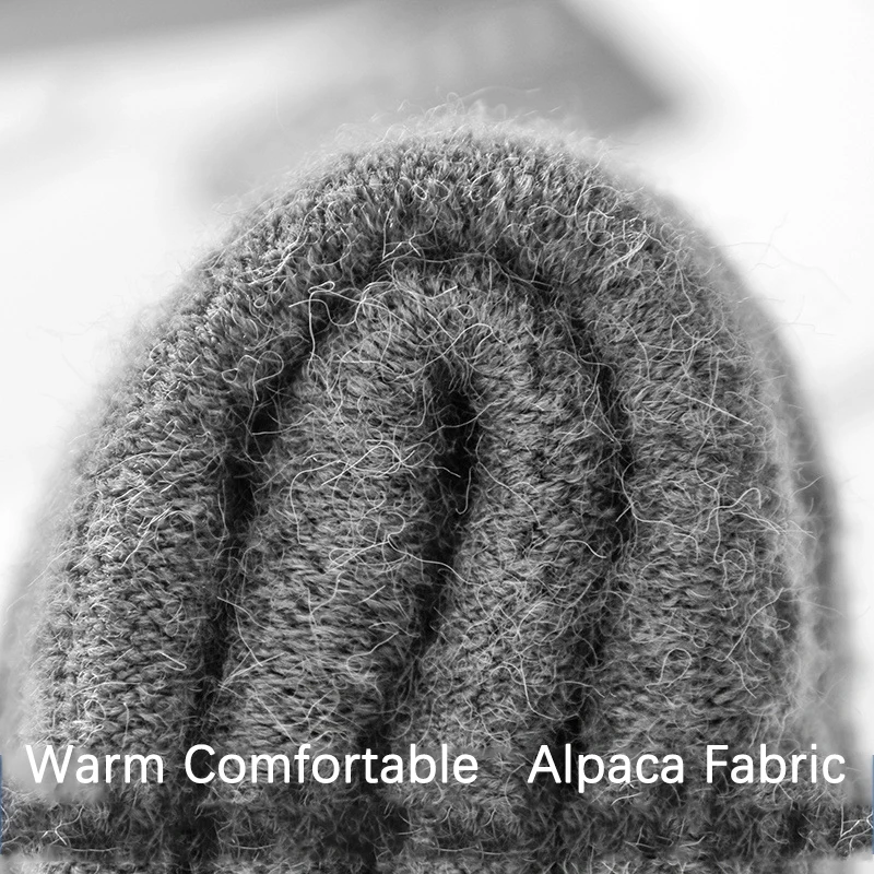 Winter Fingerless Gloves For Men Half Finger Writting Office Knitted Alpaca Wool Warm Leather Label Thick Elastic Driving Gloves