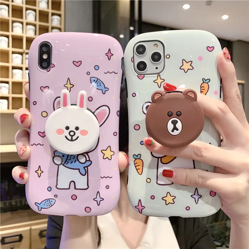 For iphone 11 pro Cartoon Bear rabbit daisy Soft Case Monsters Cute Zoo cover + stander XS max XR X 6 7 8 plus |