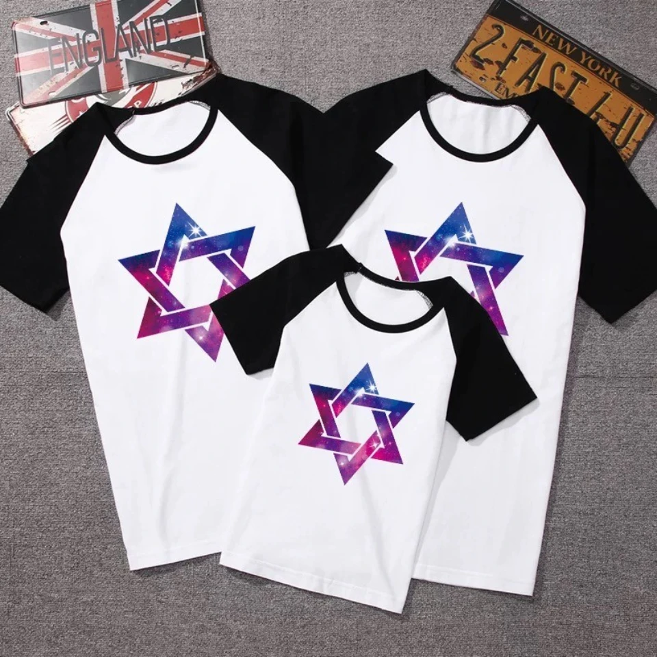 

11 Colors T-shirts Fashion 6 Stars Design Short Sleeve t-shirt New Summer 2022 For Mother Father Kids Family Matching Outfits