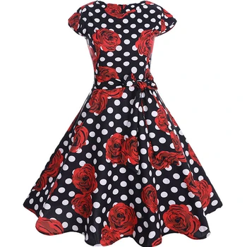 

Vintage Summer Dress Women Floral Print Short Sleeve Casual Dresses Elegant Tunic Big Swing Beach Dress robe femme Vestido