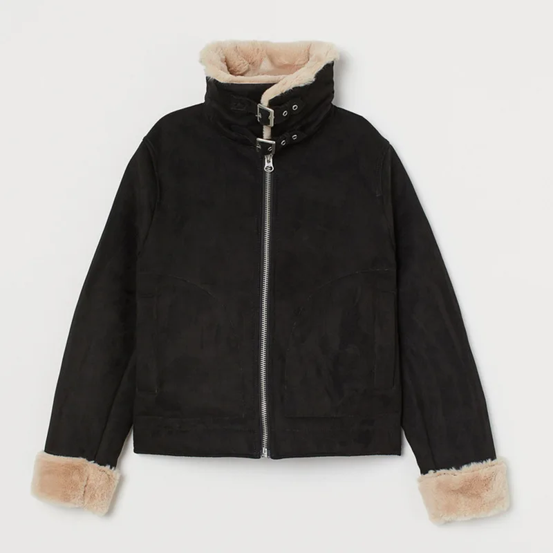 HM Осень стиль мягкое теплое замшевое пальто куртка с длинными рукавами 0740208
