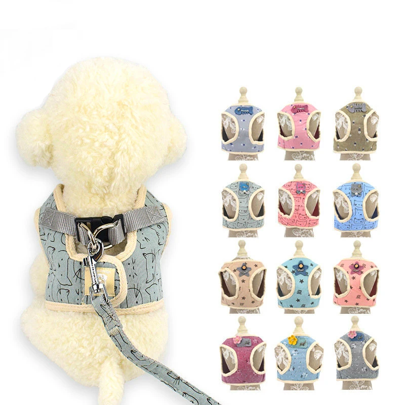 

Pure Cotton Breathable Small Pet Dog Harness and Leash Set Puppy Cat Vest Harness Collar Pug Poodle Cat Arnes Perro